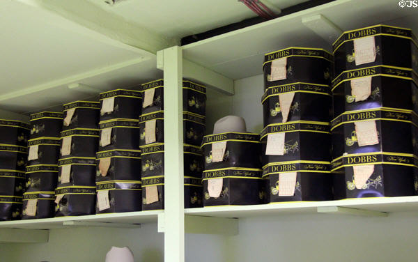 Ten-gallon hats stored as Presidential gifts for visiting dignitaries at Lyndon B. Johnson NHP. Stonewall, TX.