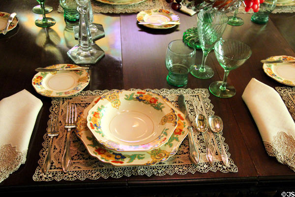 Detail of china service in breakfast room at McFaddin-Ward House. Beaumont, TX.