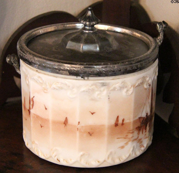 Covered jar painted with ocean scene at East Terrace House. Waco, TX.