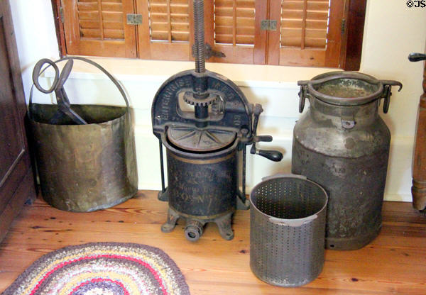 Sausage stuffer by Enterprise Mfg. Co. of Philadelphia plus other containers at East Terrace House. Waco, TX.