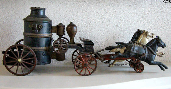 Cast iron toy horse-drawn fire engine at East Terrace House. Waco, TX.