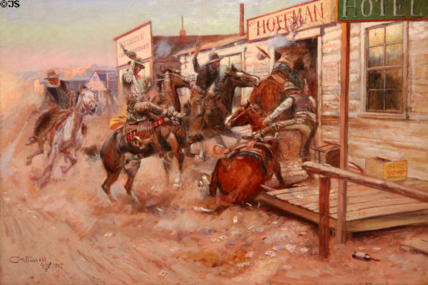 In Without Knocking painting (1909) by Charles Marion Russell at Amon Carter Museum of American Art. Fort Worth, TX.