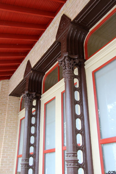 Cast iron facade detail of Old Stafford Opera House. Columbus, TX.