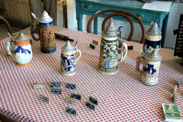 Dominos & beer steins inside Star Exchange at Conservation Plaza. New Braunfels, TX.
