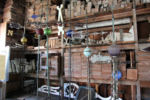 Lightning rods in Jahn Cabinet Shop at Conservation Plaza. New Braunfels, TX.