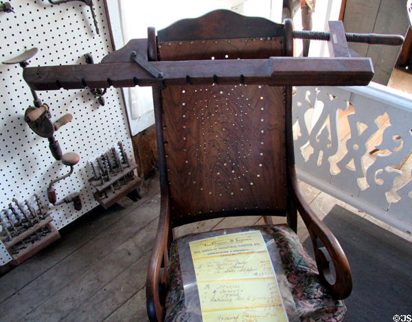 Chair-making clamp in Jahn Cabinet Shop at Conservation Plaza at Conservation Plaza. New Braunfels, TX.