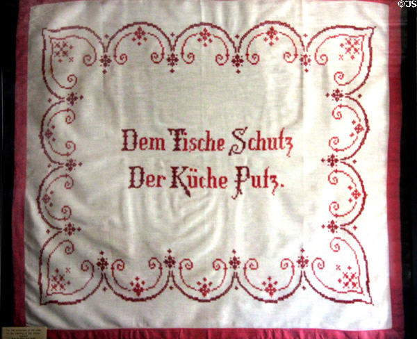 Embroidery with German rhyme at Conservation Plaza. New Braunfels, TX.