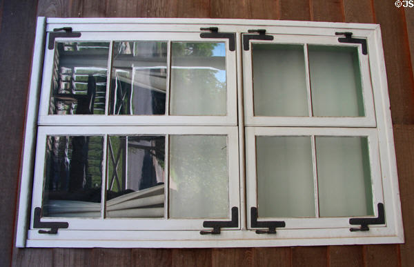 Window frame with flush hinges on Jahn House at Conservation Plaza. New Braunfels, TX.