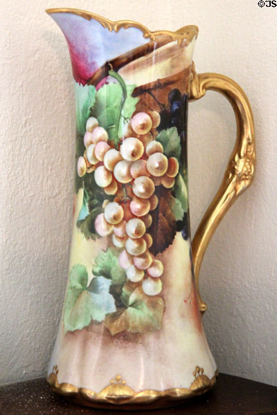 Decoratively painted porcelain pitcher in Jahn House at Conservation Plaza. New Braunfels, TX.