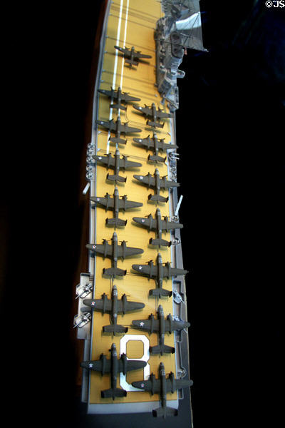 Model of B-25s lined up on deck of USS Hornet on way to bomb Tokyo on April 18, 1942 at Hill Aerospace Museum. UT.