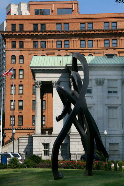 TowneBank Building & U.S. Customhouse beyond twisted metal sculpture. Norfolk, VA.