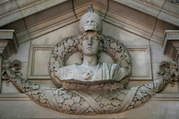 Minerva bust over entrance of Old Norfolk Public Library funded by Carnegie. Norfolk, VA.