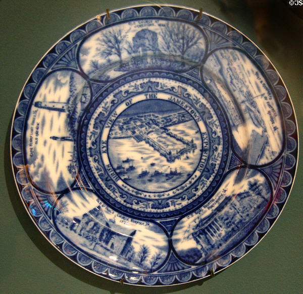 Jamestown Exposition of 1907 souvenir plate with birds-eye view from Hampton Roads Naval Museum at Nauticus. Norfolk, VA.