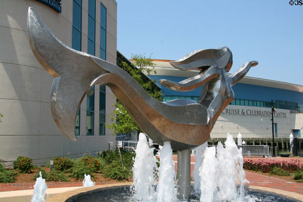 Town Point Park Mermaid in front of Norfolk Cruise Center. Norfolk, VA.