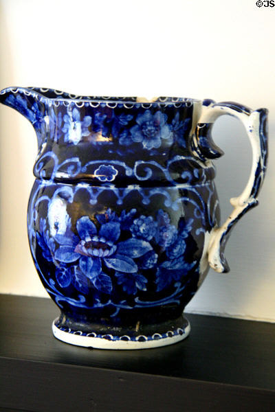 Blue flow pitcher in family breakfast area at Woodrow Wilson Birthplace. Staunton, VA.