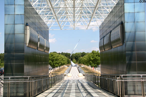 National Air & Space Museum, Udvar-Hazy Center entrance ramp with spiral sculpture of flight. Chantilly, VA.