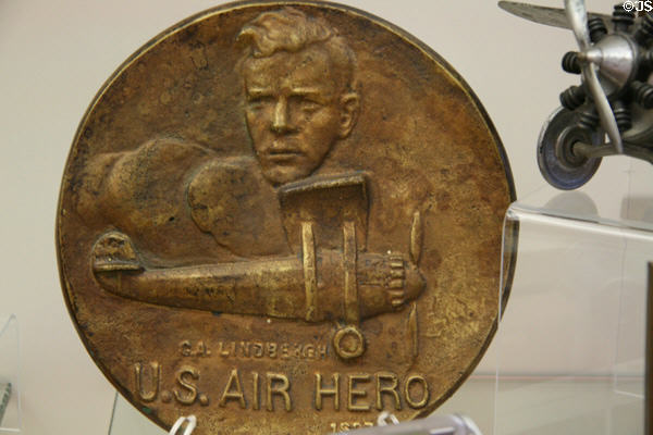 C.A. Lindbergh U.S. Air Hero 1937 medal at National Air & Space Museum. Chantilly, VA.