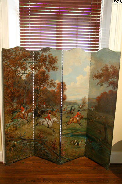 Screen with hunt scene in Museum of Hounds & Hunting at Morven Park. Leesburg, VA.