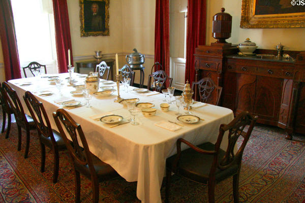 Dining room at Oatlands with desert service which belonged to George & Martha Washington. Leesburg, VA.