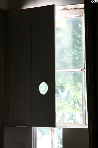 Hole in shutters used to observe troop movements during Civil War at Oatlands. Leesburg, VA.