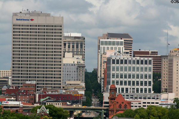 Bank of America, BB&T, American National Bank, & core buildings over Main St. Rail Station on Richmond skyline. Richmond, VA.