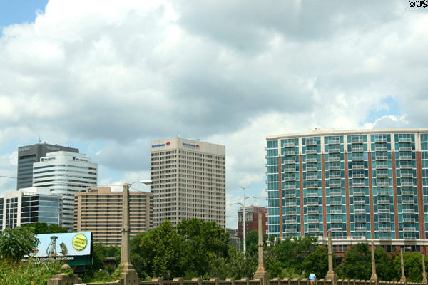 Sun Trust, Wachovia, Omni & Bank of America buildings from James River. Richmond, VA.