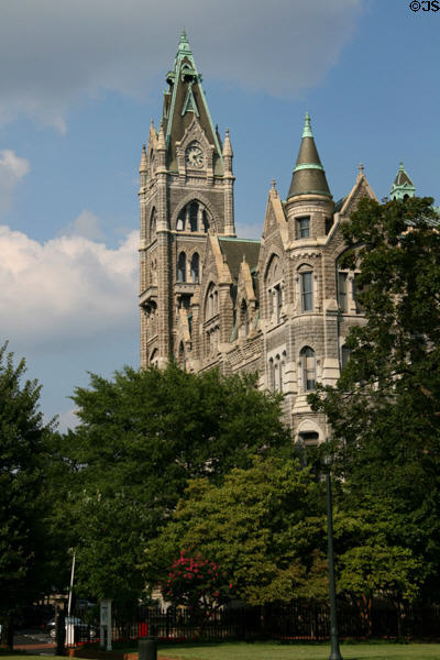Towers of Richmond Old City Hall from State Capitol grounds. Richmond, VA.