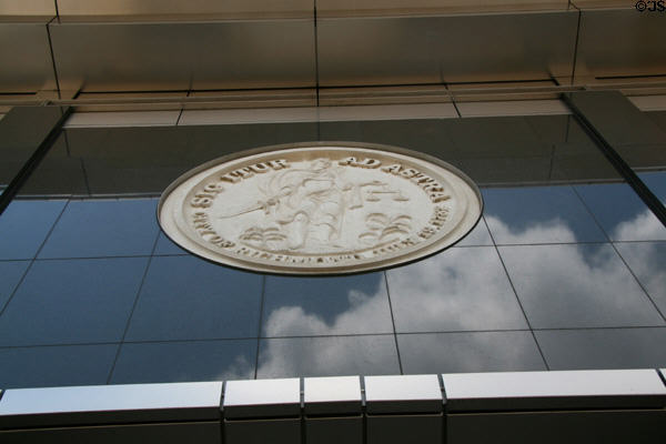 City crest over Richmond City Hall entrance. Richmond, VA.