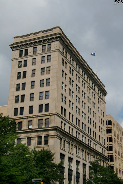 General Assembly Building (1922) (12 floors) (910 Capitol St. with face on Broad St.) with new General Assembly beyond. Richmond, VA. Architect: Clinton & Russell.
