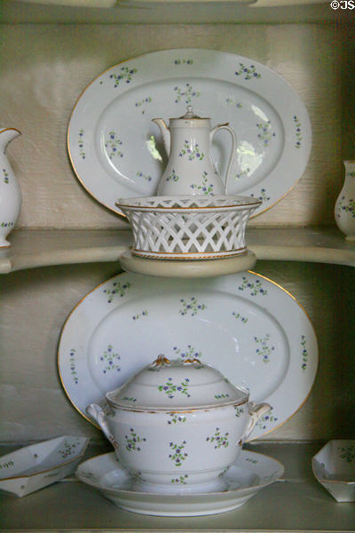 Serving pieces of Mary Willis Marshall's French porcelain (c1797) at John Marshall House. Richmond, VA.