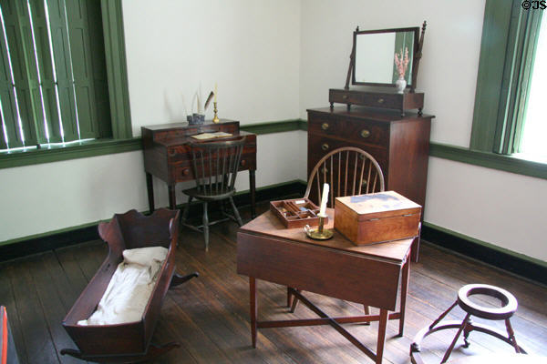 North bedchamber with infant furnishings in John Marshall House. Richmond, VA.
