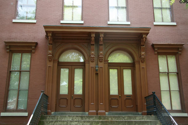 Townhouse entrances on Clay St. (1870) part of Valentine Richmond History Center. Richmond, VA.