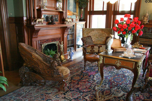 Corner room library with sun exposure at Maymont Mansion. Richmond, VA.