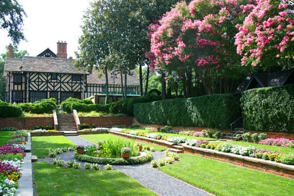 Agecroft Hall above formal sunken gardens. Richmond, VA.