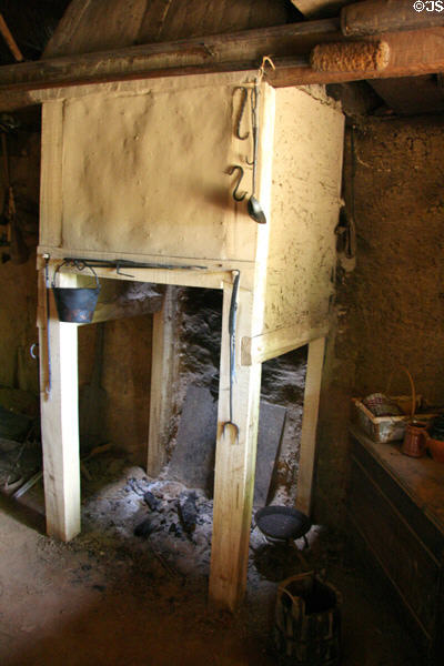 Wood & mud fireplace in guard hut at Henricus. VA.