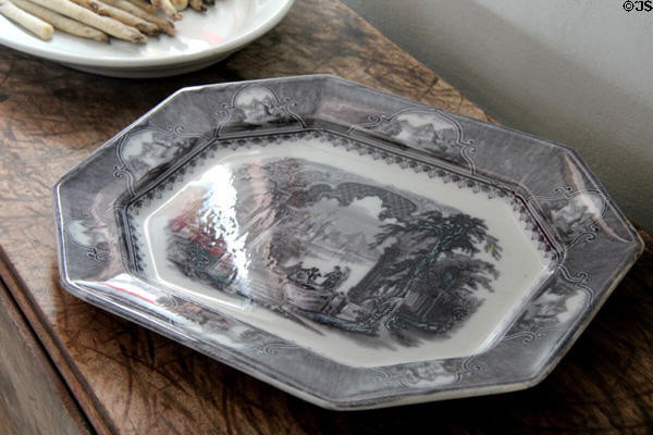 Transfer print porcelain platter in birthplace house at President Calvin Coolidge State Historic Park. Plymouth Notch, VT.