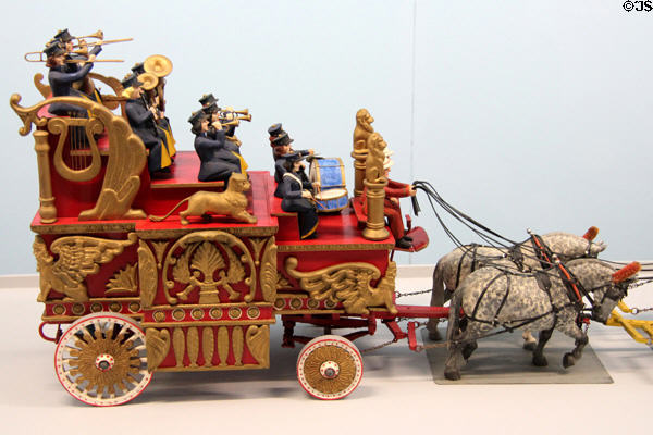 Band wagon circus parade figure (1925-55) in circus building at Shelburne Museum. Shelburne, VT.