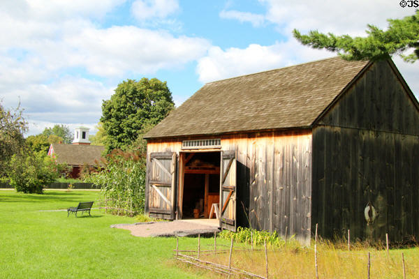 Settlers' barn (reproduction) at Shelburne Museum. Shelburne, VT.