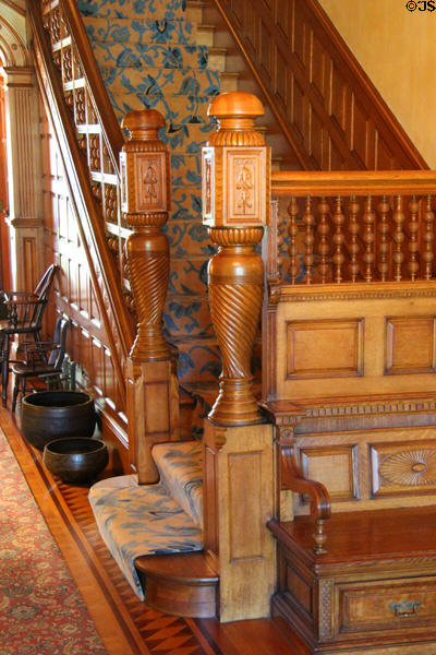 Foyer newel posts at Marsh-Billings-Rockefeller Mansion. Woodstock, VT.