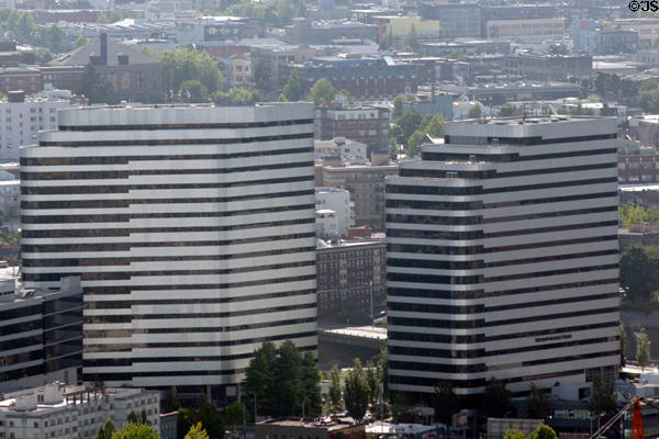 Metropolitan Park East (1980-88) (18-20 floors) from Space Needle. Seattle, WA. Architect: Sclater Partners Architects PC.