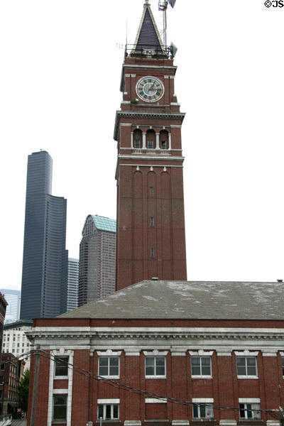 King Street Station against Columbia Center & Seattle Municipal Tower. Seattle, WA.