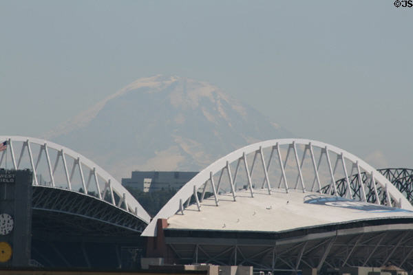 Mt. Rainier over Qwest Field & Safeco Field. Seattle, WA.