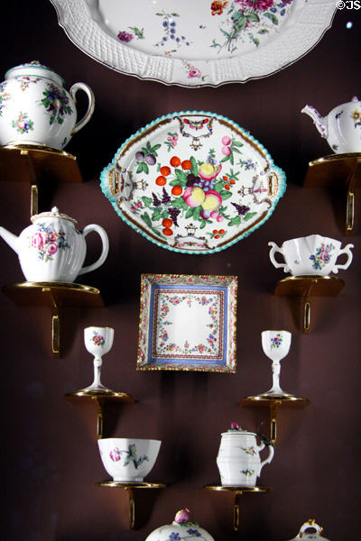 English, French & Gernman China with Botanical designs (c1750-75) in porcelain room at Seattle Art Museum. Seattle, WA.