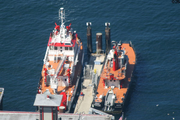 Seattle fire boats docked at pier 52 on Elliott Bay. Seattle, WA.