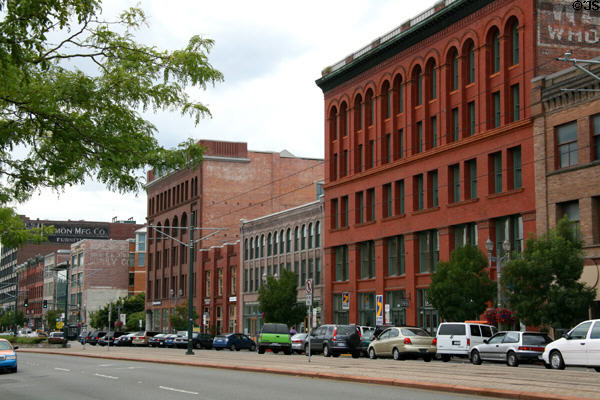 Tacoma Warehouse District with Garretson, Woodruff, & Pratt Company & West Coast Grocery/Tacoma Grocery Co. buildings. Tacoma, WA. On National Register.