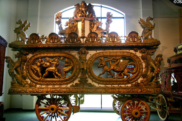 Battling knights antique circus wagon at Circus World Museum. Baraboo, WI.
