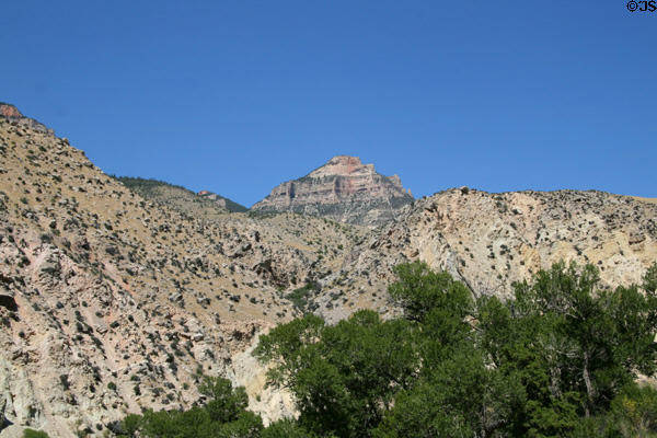 Pyramid shaped formation in Big Horn mountains landscape along US 14. WY.