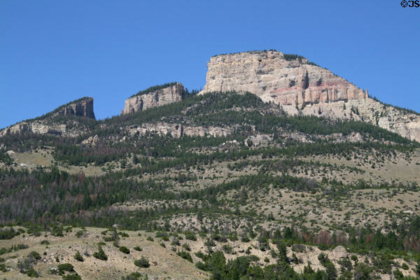 Rugged formations in Big Horn mountains landscape along US 14. WY.