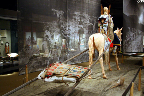 Horse travois with Cheyenne artifacts (c1880-90) at Buffalo Bill Center of the West. Cody, WY.