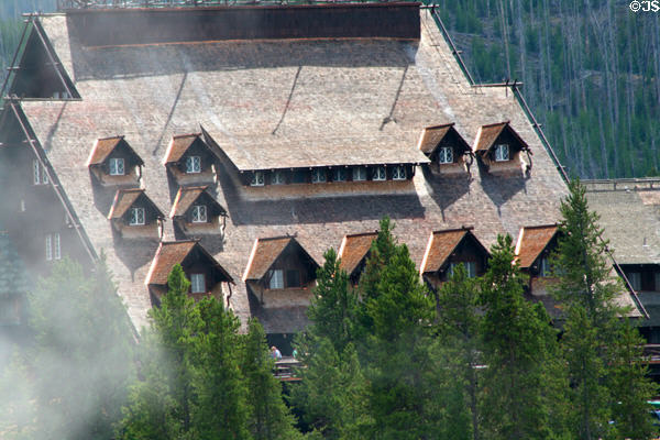 Window details of Old Faithful Inn at Yellowstone National Park. WY.